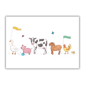 Farm Animal Parade Print - A3