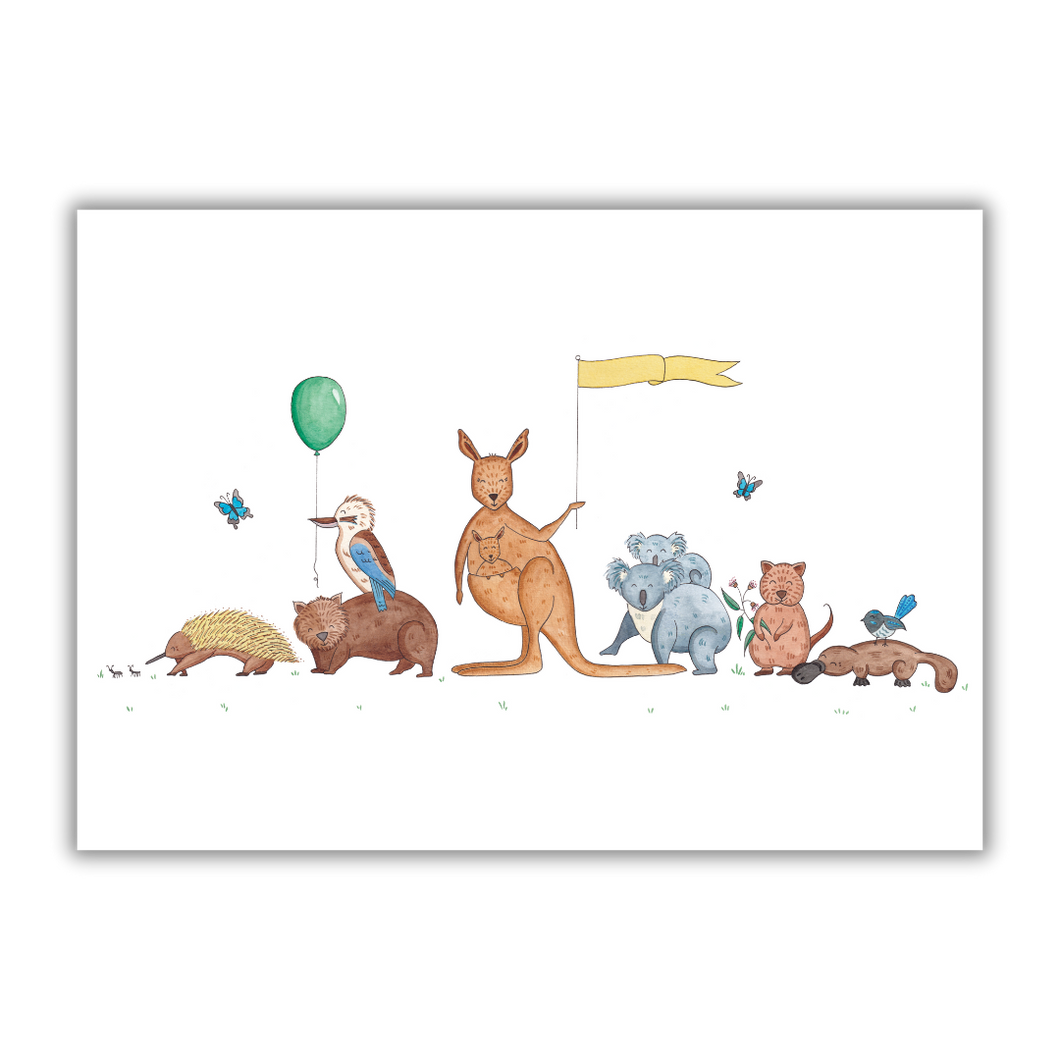 Aussie Animal Parade Print - A3
