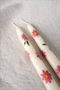 Daisy Chain (Bright Pink) - PAIR of Hand Painted Candles
