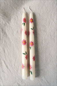 Daisy Chain (Bright Pink) - PAIR of Hand Painted Candles