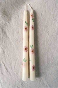 Daisy Chain (Light Pink) - PAIR of Hand Painted Candles